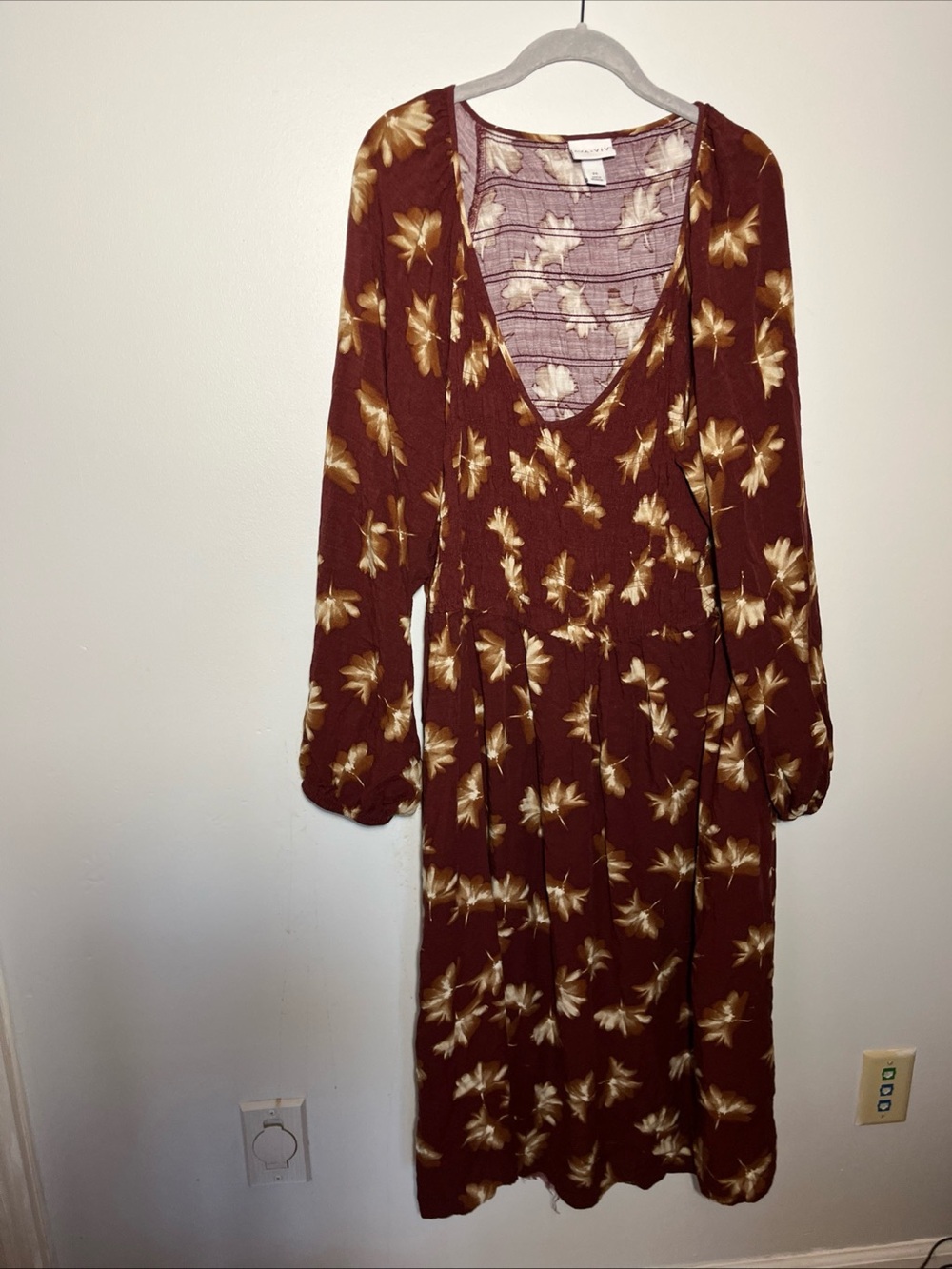 Ava & Viv Maroon Midi Dress with Cream Floral Print